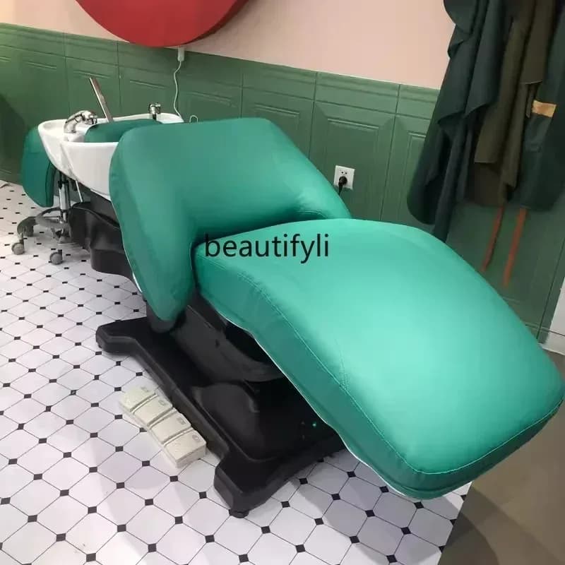 A   0R New High-End Shampoo Chair Barber Shop Flushing Bed Simple Half Lying Salon Bed Ceramic Basin R