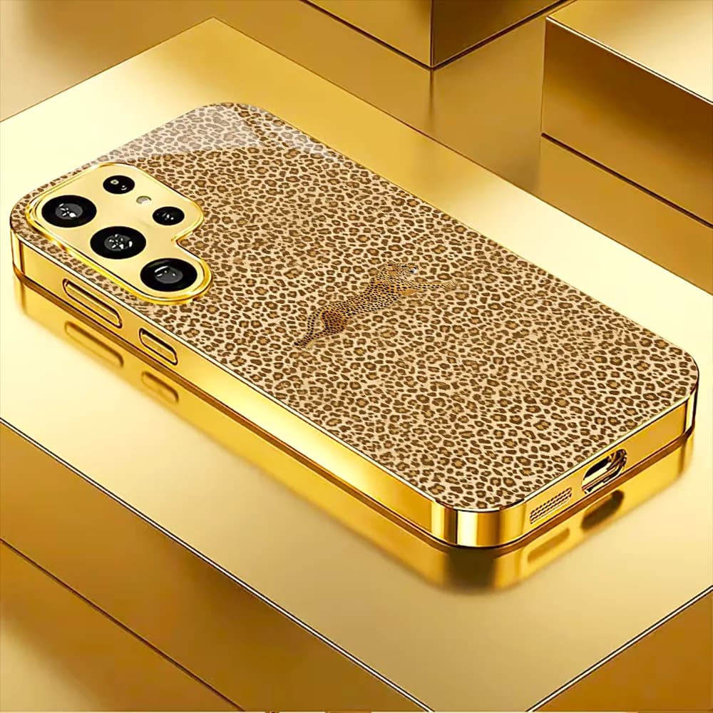 Phone Case High end Golden Leopard s26 ultra case s25 ultra Glass phone case for Samsung Galaxy S26 25 24 23 22 21 FE Ultra Plus