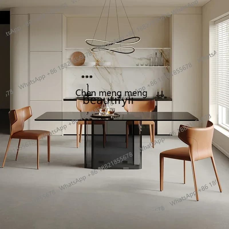 cqyWabi Sansi wind tempered glass dining table household rectangular table designer small apartment