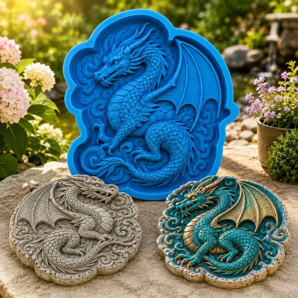 Reusable Mold for Stepping Stones, Create Your Own Garden Art | Whimsical Dragon, Frog, Mermaid Designs, Patio Walkway Decor,