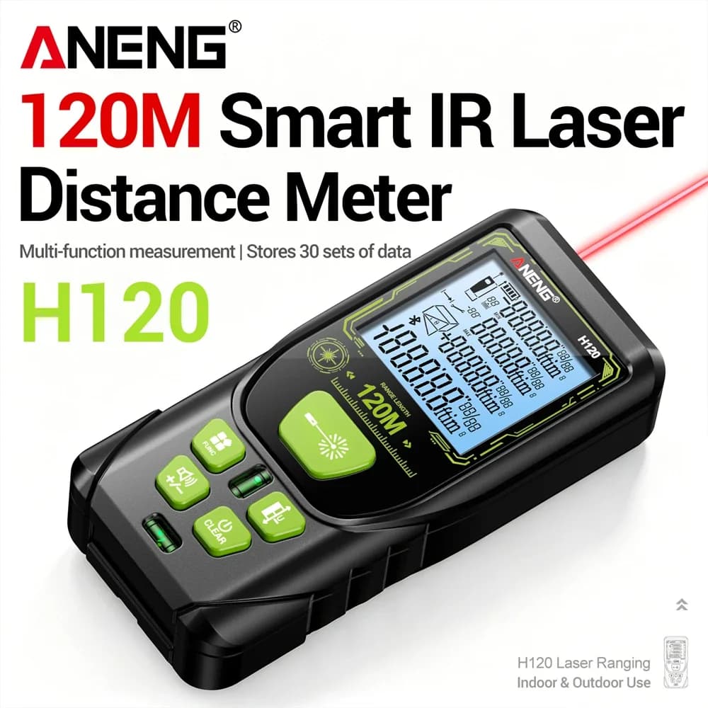 ANENG H120 Digital Laser Rangefinder High Precision ±3mm Portable Mini Laser Meter 0.05m~120m Area/Volume Multi-Function Tester