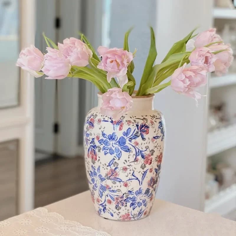 Blue White Porcelain Vase Retro Vase Ceramic Creative Old Ice Crack Vase Home Handicraft Decoration Tabletop Ornament