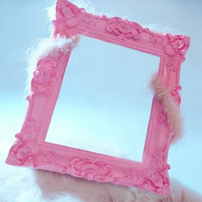 Carved Antique Pink ABS Plastic Photo Picture Frame, European Oil Painting Wall Decoration Frame