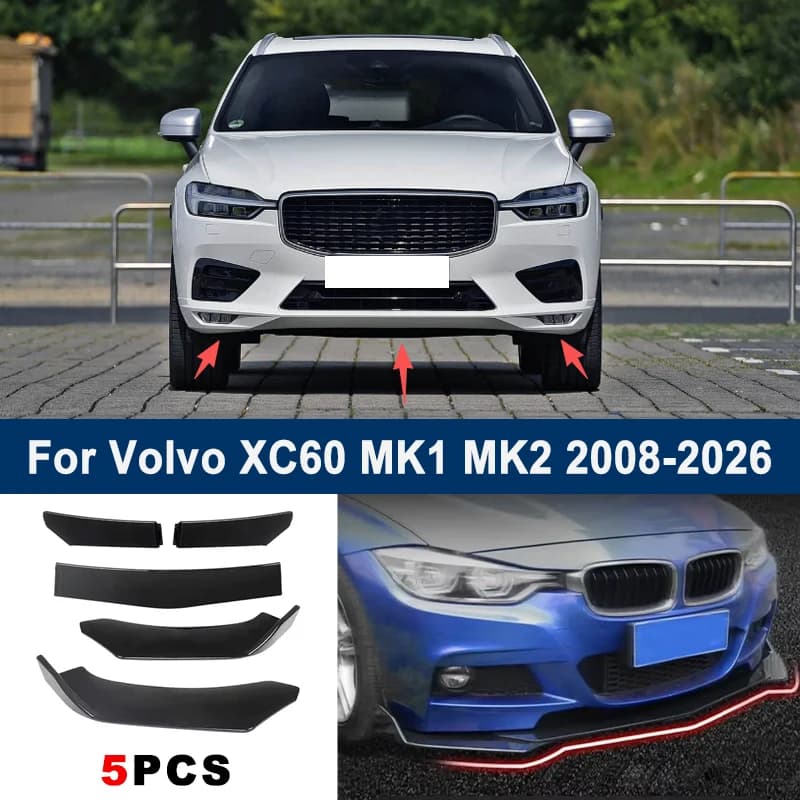 Adjustable 5Pcs Sectional Front Spoiler Lip For Volvo XC60 MK1 MK2 2008-2026 Front Bumper Splitter Car Exterior Sport Body Kit