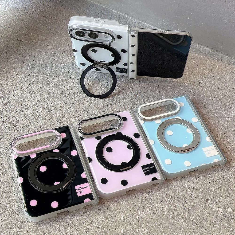 Fashion Polka Dots Rotatable Magnetic Kickstand Phone Case For iPhone Duo Shockproof Back Cover With Holder Stand For Magsafe