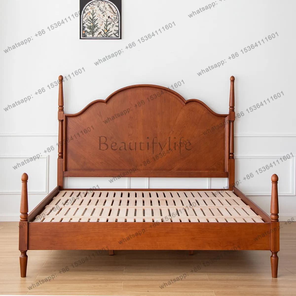 American retro Anna bed cherry wood solid wood French premium double bed 1.8 meters