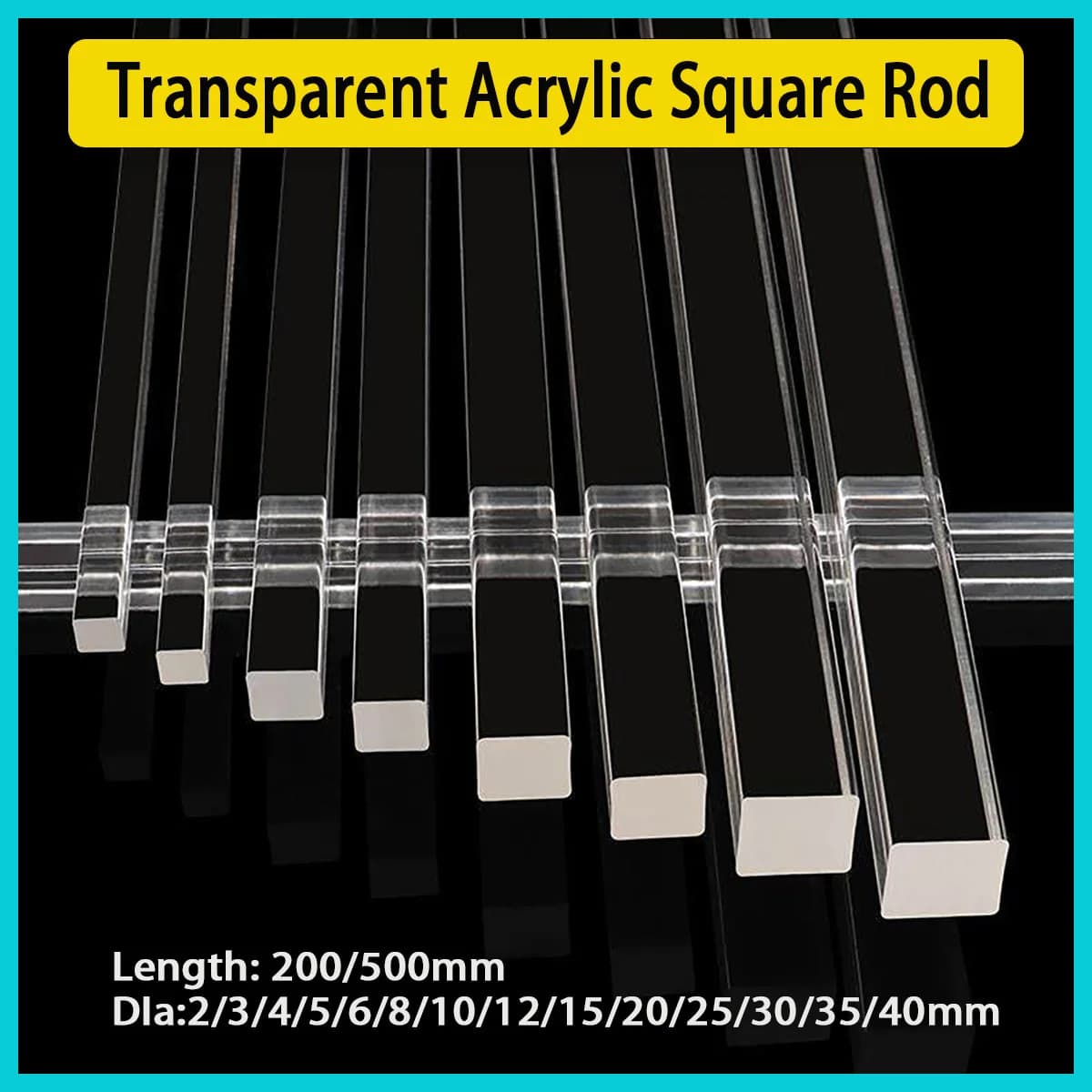 1-12Pcs Transparent Acrylic Square Rod, 2x2-40x40mm Plexiglass Bar, Length 200/500mm, DIY Craft & Model Material