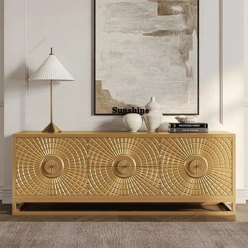 American light luxury style solid wood TV cabinet, living room decoration cabinet, villa floor-to-ceiling storage sideboard