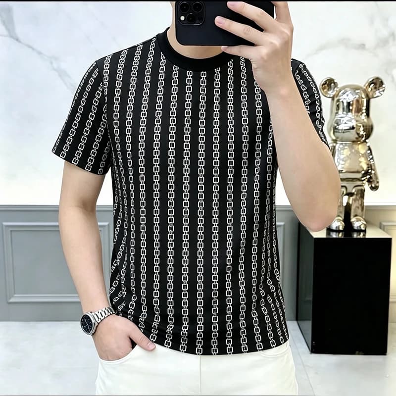 2026 Men's Summer New Style Round-neck Cool and Breathable Luxury Short-Sleeved T-shirt