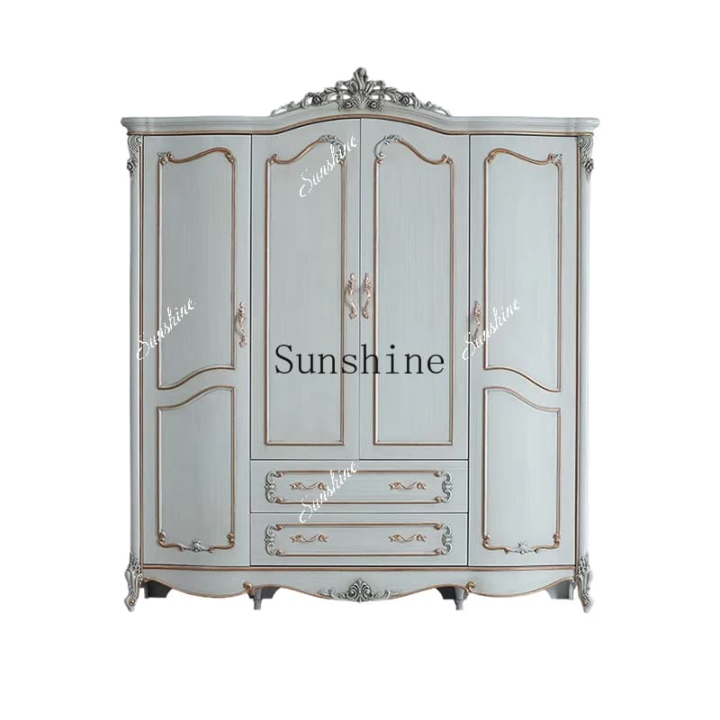 European wardrobe romantic retro light luxury style solid wood bedroom locker  FT
