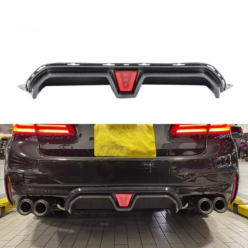 For BMW F90 M5 Competition 2017-2023 Dry Carbon CS Style Rear Back Lower Bumper Lip Diffuser with LED Brake Light 51129500602