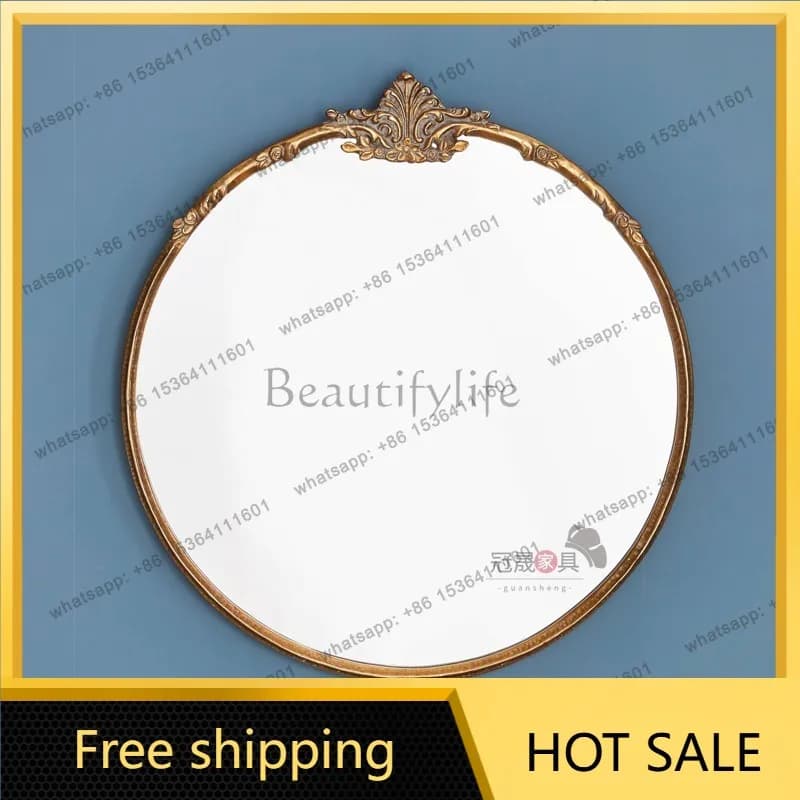 LS retro makeup mirror European carved dressing light luxury wall wall wall hanging bathroom French bathroom mirror