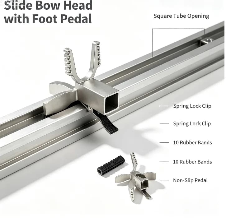 Heavy Duty Stainless Steel Sliding Bow Head Square Tube Parts, Wear Resistant 10-Strand Rubber Belt, Handheld Accessories