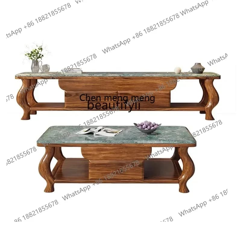 D178 Marble coffee table TV cabinet combination solid wood new Chinese style living room small apartment simple modern home
