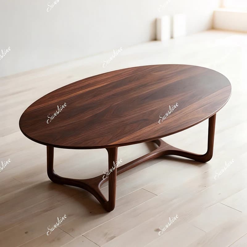 New Chinese-style solid wood coffee table living room household small apartment simple, club oval tea table
