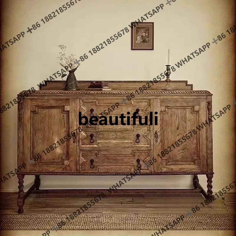French retro solid wood dining locker modern simple Nordic ash wood storage decorative cabinet