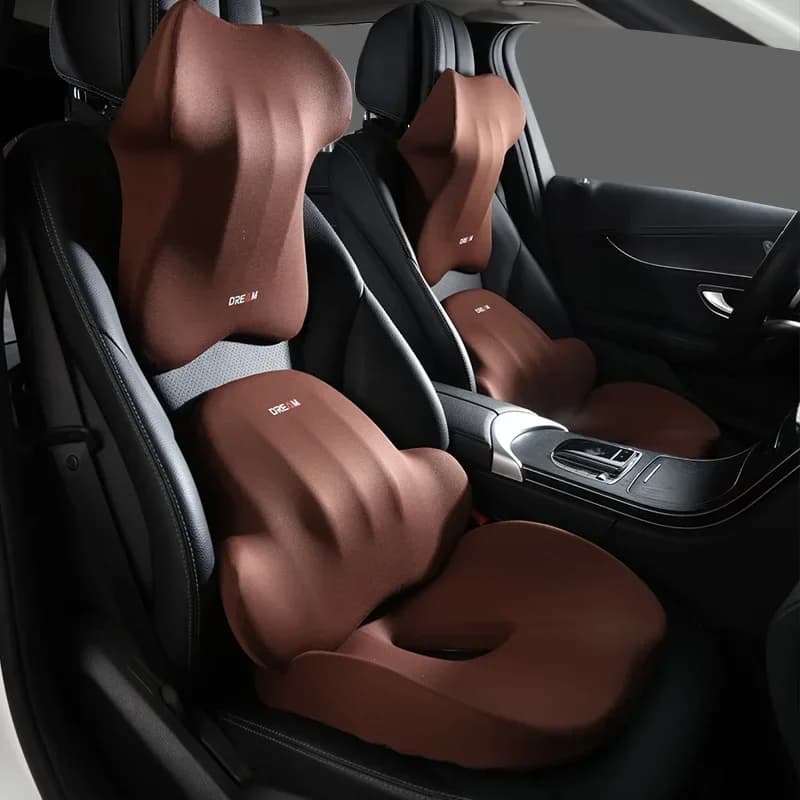 Comfortable Memory Foam Car Seat Cushion with Lumbar Support and Neck Pillow Synthetic Fiber Woven Universal Fit for Vehicle