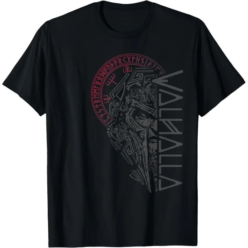 Walhalla Odin in Mask Runes Nordic Compass Viking Gift T-Shirt Celtic Runes Norse Myths Graphic clothes All size tops