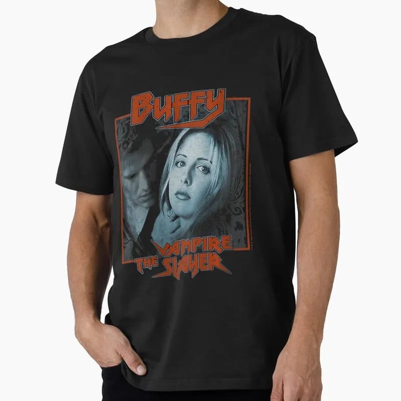 Buffy Inspired Graphic T-Shirt, 0811 Vintage Vampire Slayer Print Tee, Retro Horror Series Short Sleeve Casual Shirt US Size Top