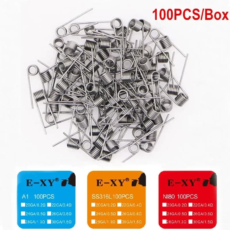 100PCS/BOX Prebuilt Coil Wire A1 SS316L Ni80 Pre Coiled Resistance Heating Wire DIY Premade Coil