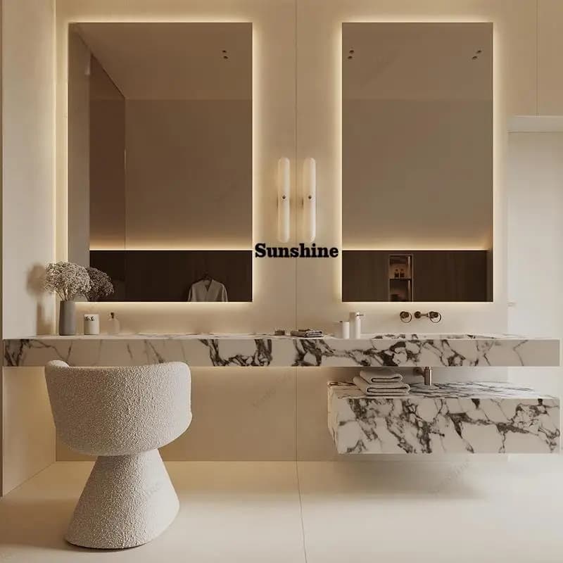 French Style Wall-Mounted Vanity, kalala white Luxury Stone Bathroom Cabinet, High Hardness & Stain Resistant, Customizable