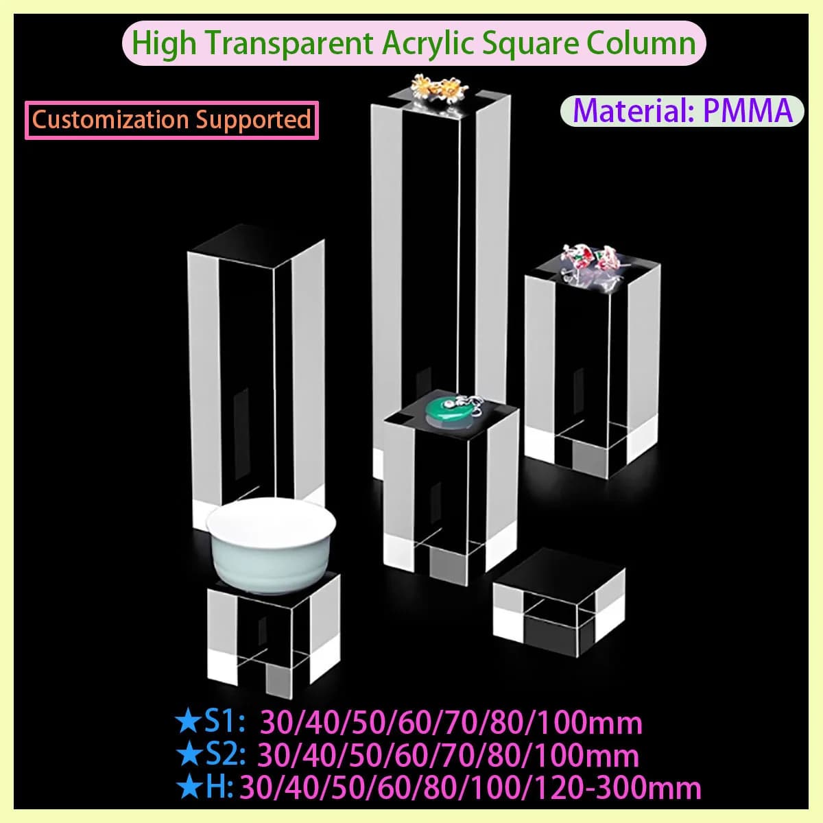Acrylic Acrylic Square Embossed Transparent Block Photography Props Doll Perfume Ring Jewelry Rack