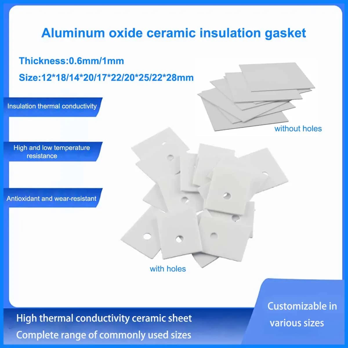 100PCS Hole Aluminum Oxide Alumina Insulation Thermal Conductive Ceramic Pad Gasket Sheet  TO-3P/220/247 12/14/17/20*18-25
