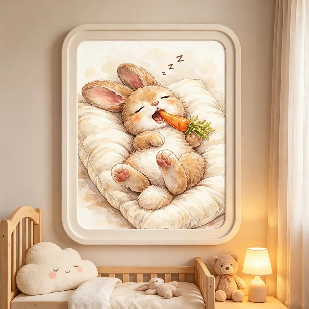 Cartoon Animal Rabbit Eating Carrots Print Painting Wall Art Room Decoration Canvas Poster Prints Coffee Lover Gift Poster