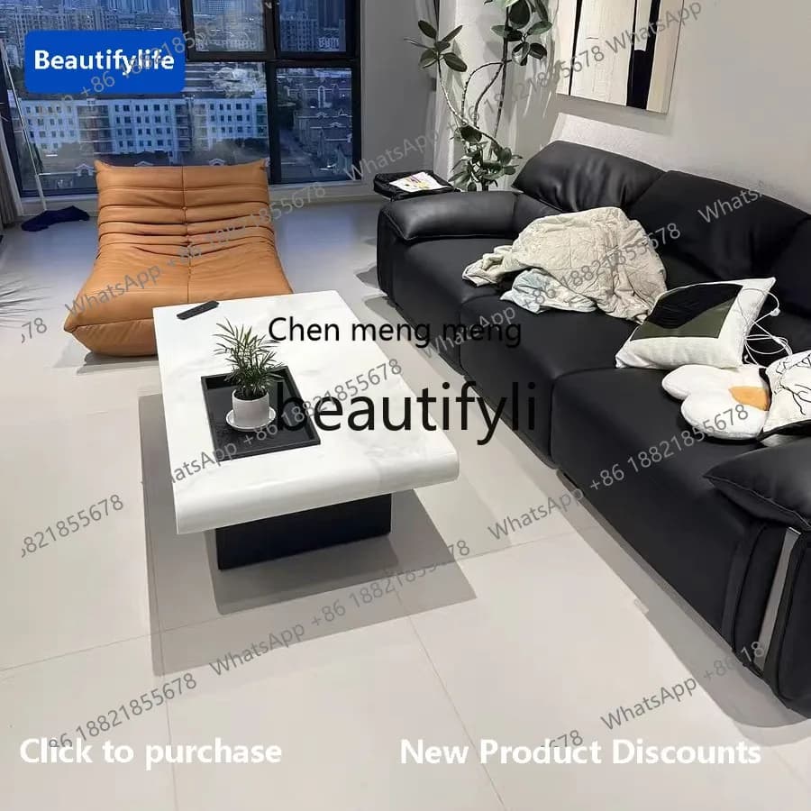 178cqy Italian Minimalist Snow Mountain White Modern Living Room Rectangular Oval Marble Coffee Table