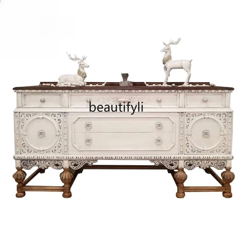 French Wood Carved Entrance  Sideboard  Affordable Luxury Style European Luxury Hall Cabinet Display Cabinet Living Room