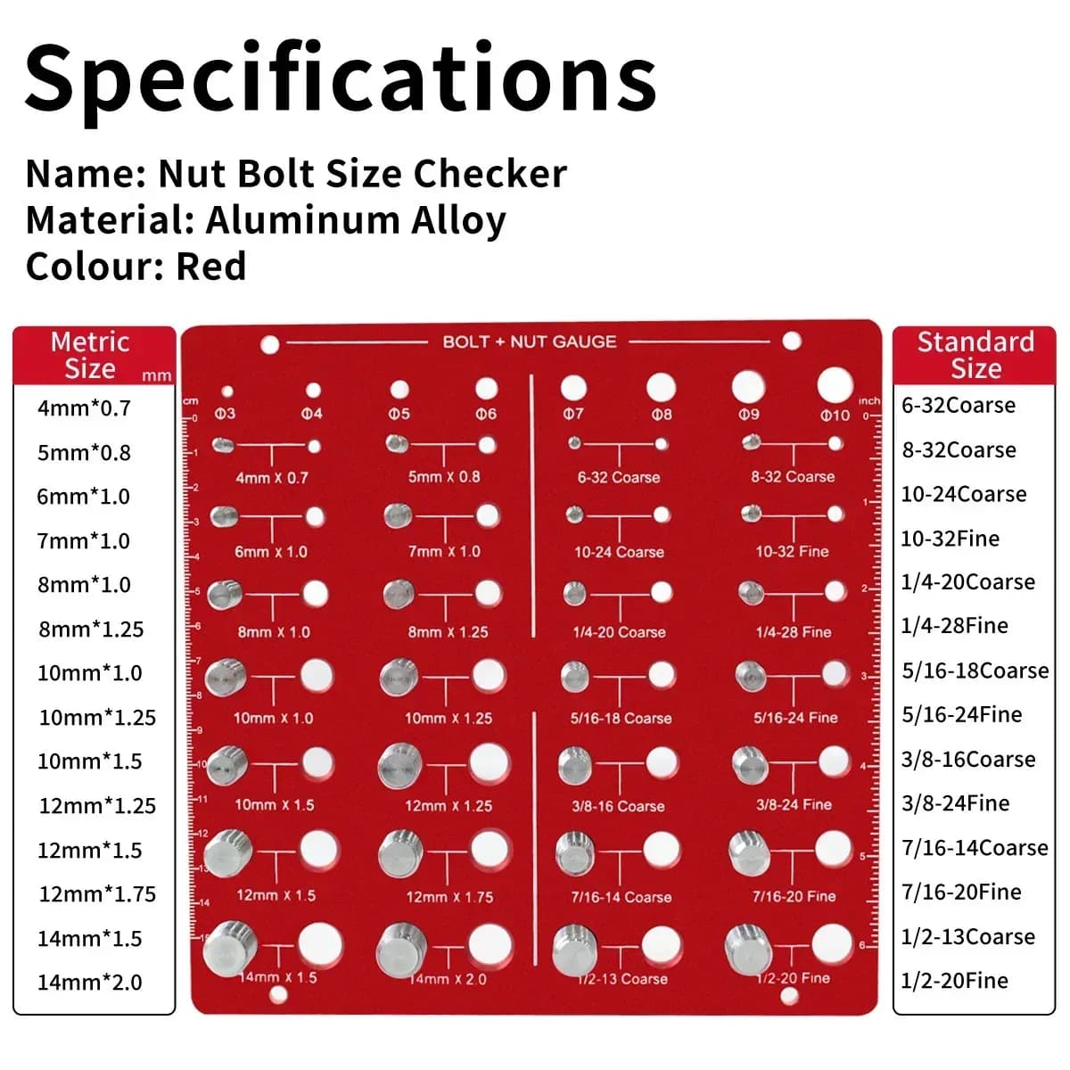 Nut Bolt Thread Checker 4-14mm 28 Bolt Aperture Gauge Measuring Identifier Tool