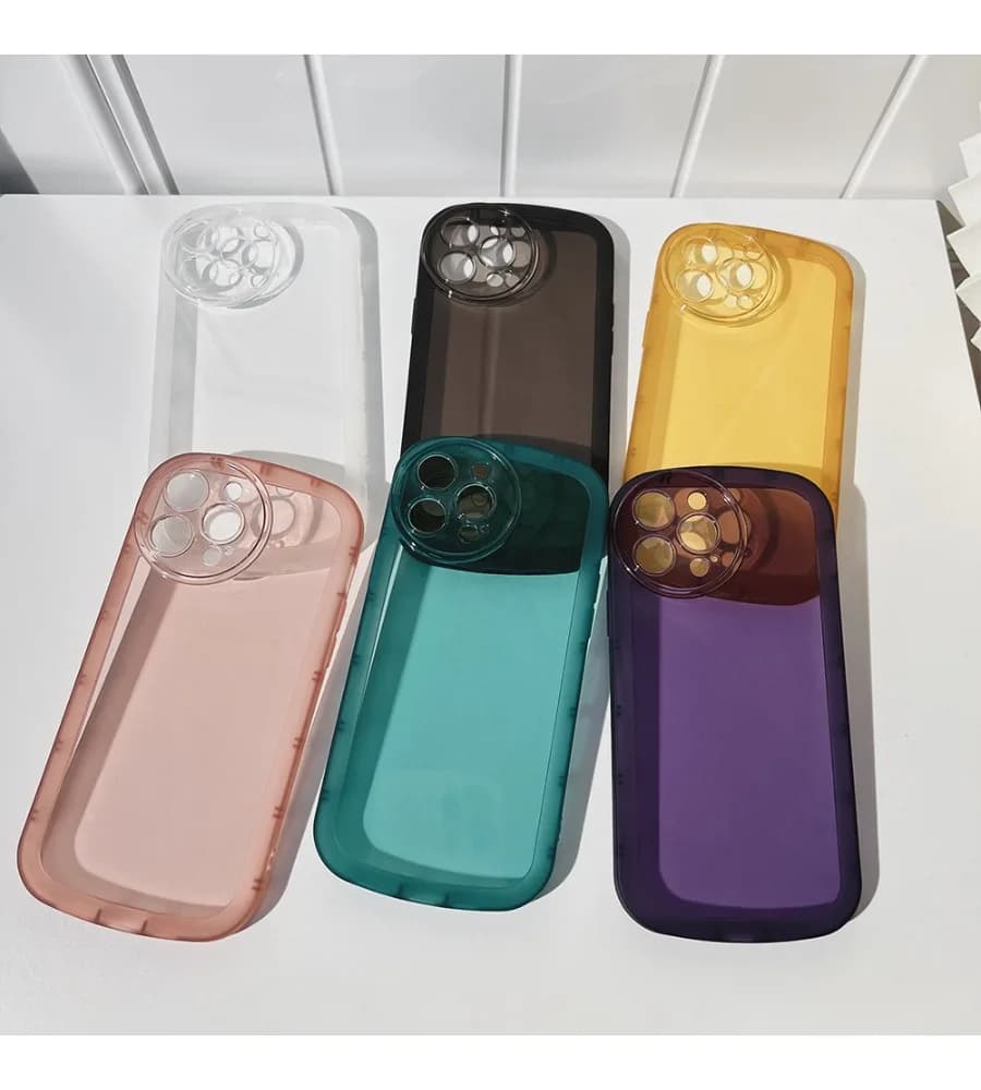 Multicolor Transparent Oval Frame Phone Case For iPhone 12 13 14 15 16 17 Solid Color Simple Thin Clear Shockproof Cover
