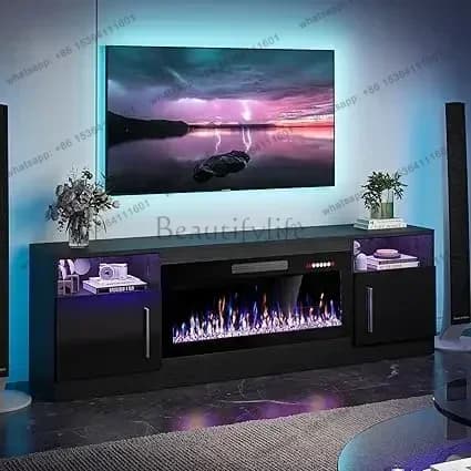 YJ   70" Modern Wood High Gloss Fireplace With TV Stand 36" Inch Electric Fireplace Up To 80" TVs, LED Light Entertainment Cen
