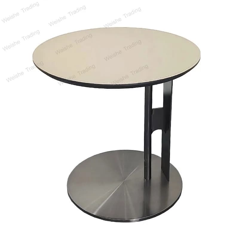 Minimalist stainless steel edge few light luxury saddle leather living room sofa corner few modern small coffee table