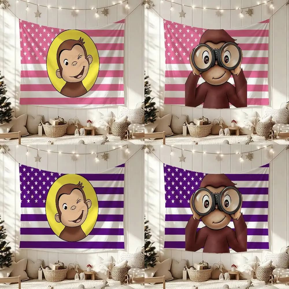 C-Curious G-Georges Mokey  Flag Digital Printing Banner for Garage Wall Out Door Decoration