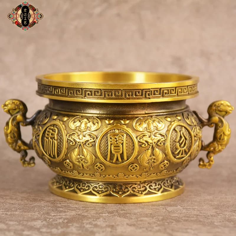 All-brass lion-ear treasure bowl, suitable for home or office, perfect for a new home or as an ornamental piece in the entryway