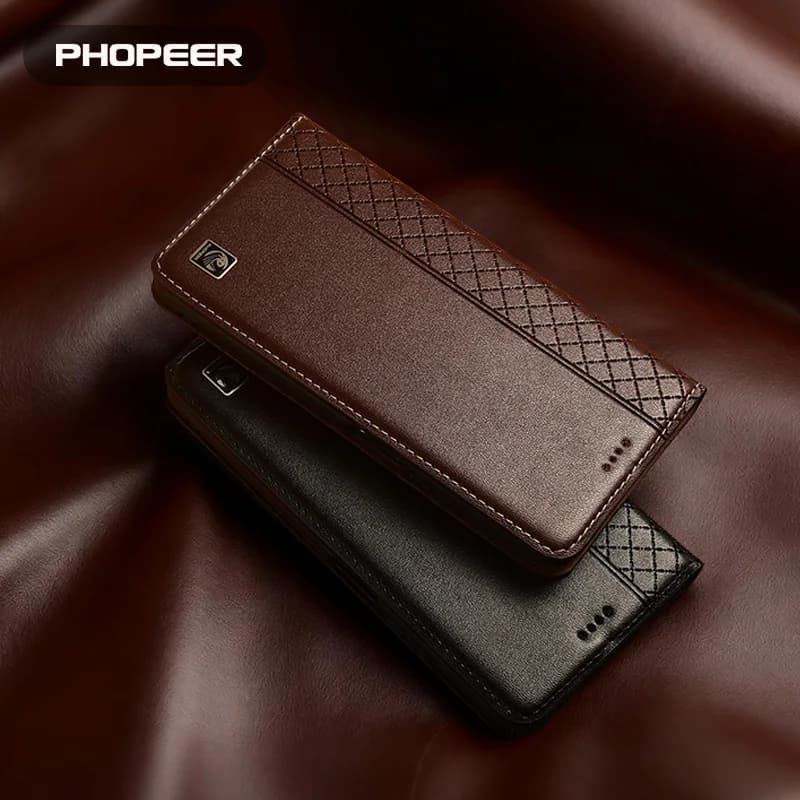 Genuine Leather Case for Huawei Honor 60 50 30 20 10 9Lite Pro Plus Phone Case Napa Grid Pattern