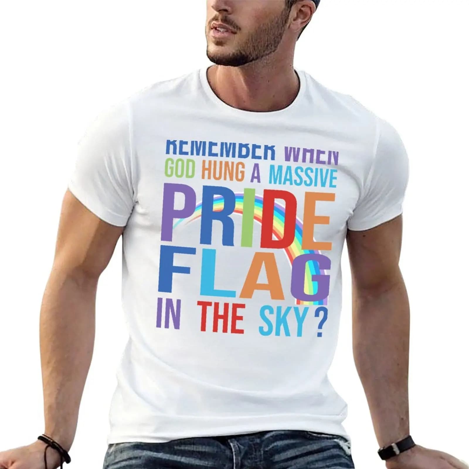 Remember When God Hung a Pride Flag in the sky T-Shirt anime tshirt street wear Men's t-shirt