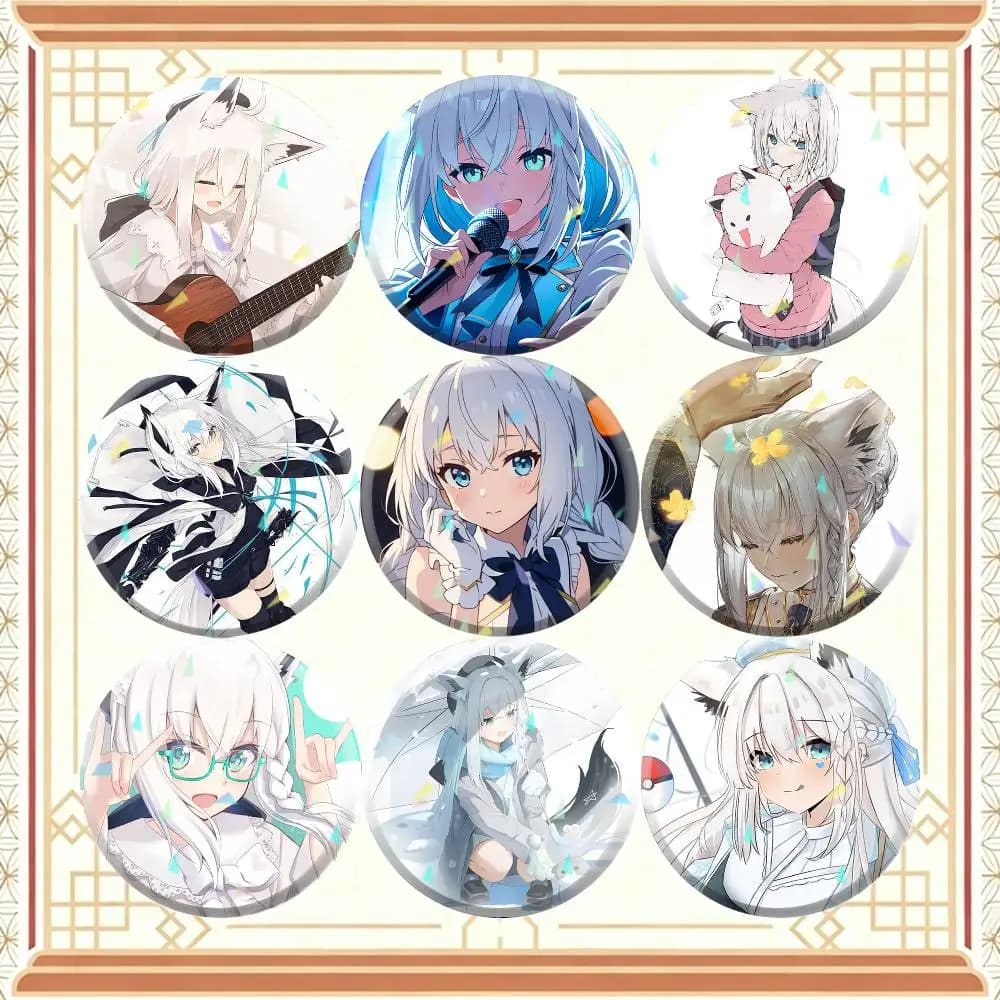 Cute S-Shirakami F-Fubuki Vtuber  32/44/58mm Handmade Pins Round Brooch Badge Backpacks Clothes Jewelry Gifts
