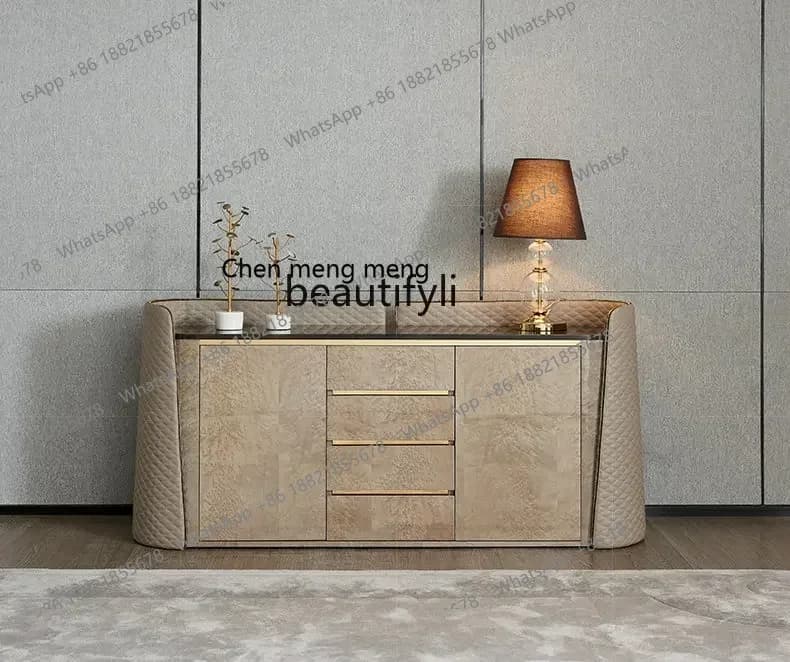 D178  Y zq Italian Entrance Cabinet Sideboard Cabinet Wall Modern Simple Leather New High-End Marble Storage Cabinet