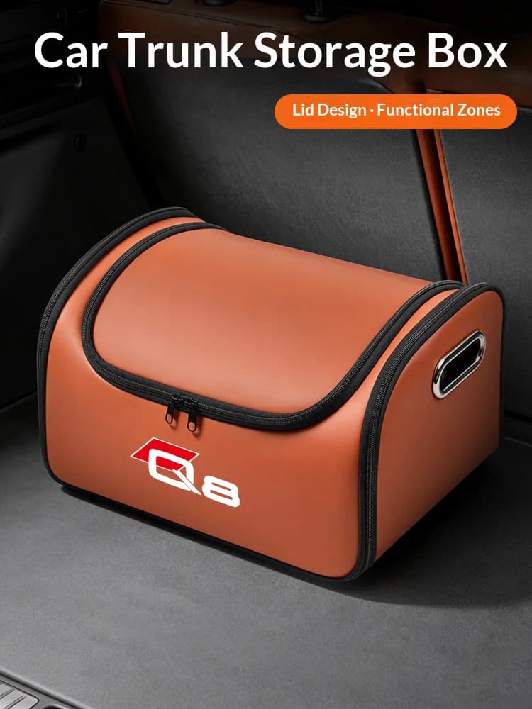 For Audi Q8 Car Leather Trunk Storage Box Tailbox Folding Storage Organizer Bag Auto Interior Accessories