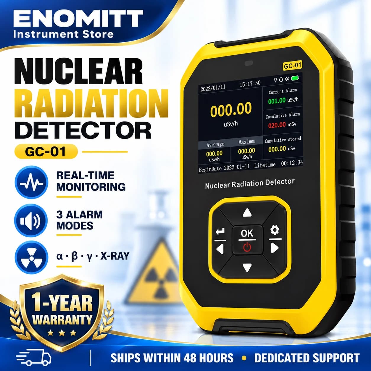 FNIRSI GC-01 Geiger Counter Nuclear Radiation Detector,Curve Display Handheld Rechargeable Beta Gamma X-ray Radiation Monitor