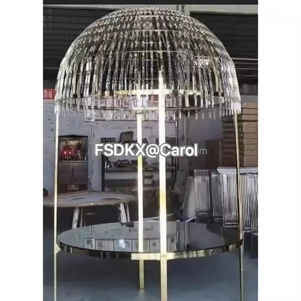 New design gold Stainless Steel round shape ghost wedding party cake table with crystals
