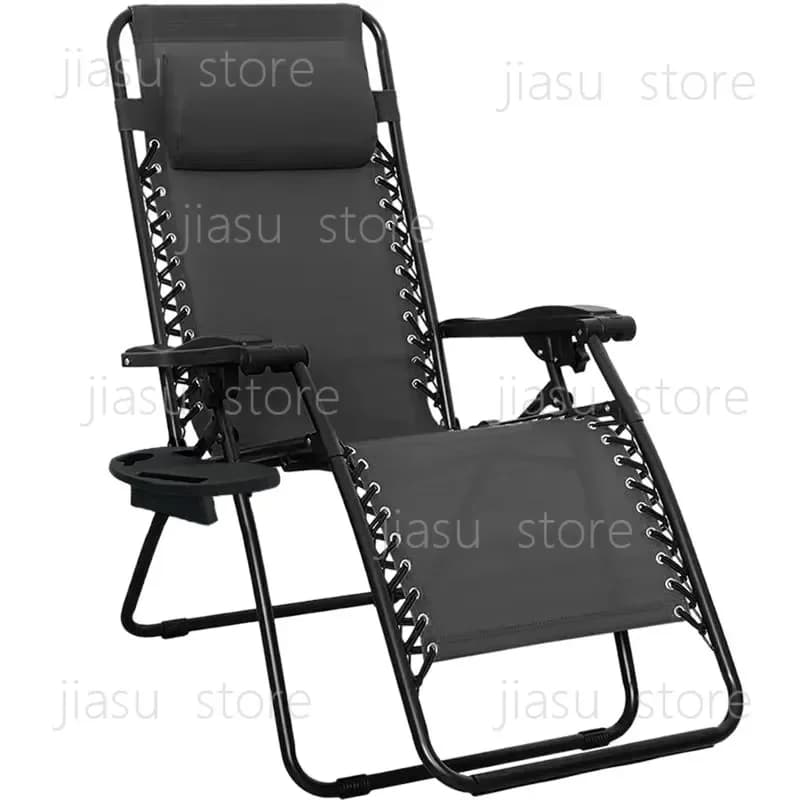 Leisure Folding Recliner Set, Waterproof Breathable Premium Fabric, with Comfort Pillow & Cup Holder, Ideal for Beach Pool Patio