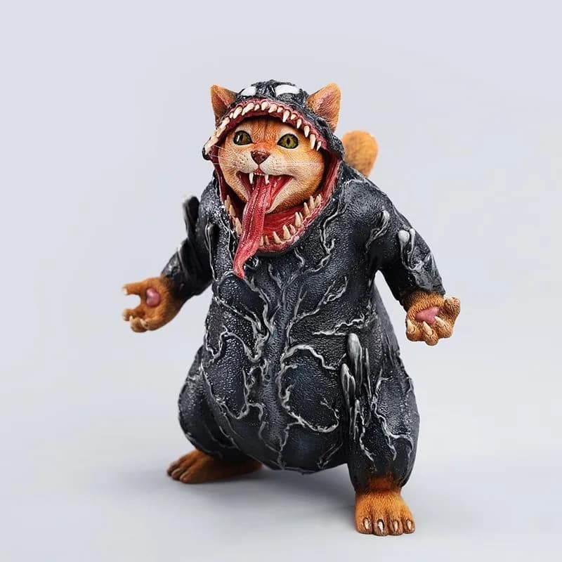 Venom cat, simulated cat model creative animal tide play figure resin tabletop ornament