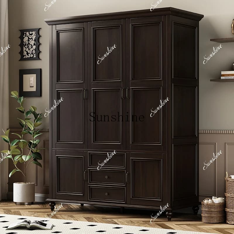 American all solid wood bedroom retro country home four-door wardrobe  FT