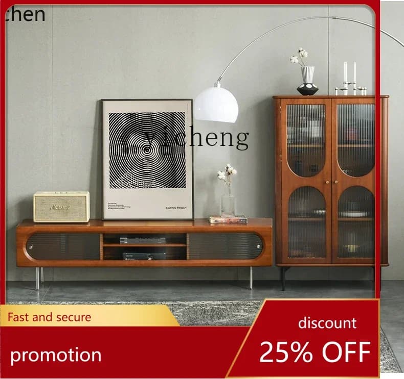 HXL Wine Cabinet Living Room Wall Side Cabinet  Storage Side Cabinet Simple Modern Solid Wood Glass Door