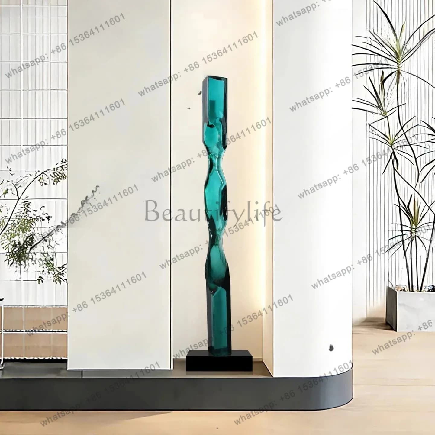 Modern Abstract Artwork Sculpture Hotel Niche Floor Decoration Porch Vertical Ornament Transparent Resin