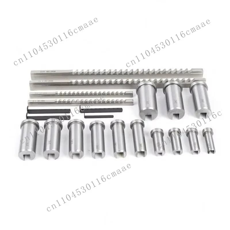 Slot key broach set, 22-piece set of slot key broach, with bushing and gasket, suitable for industrial tools