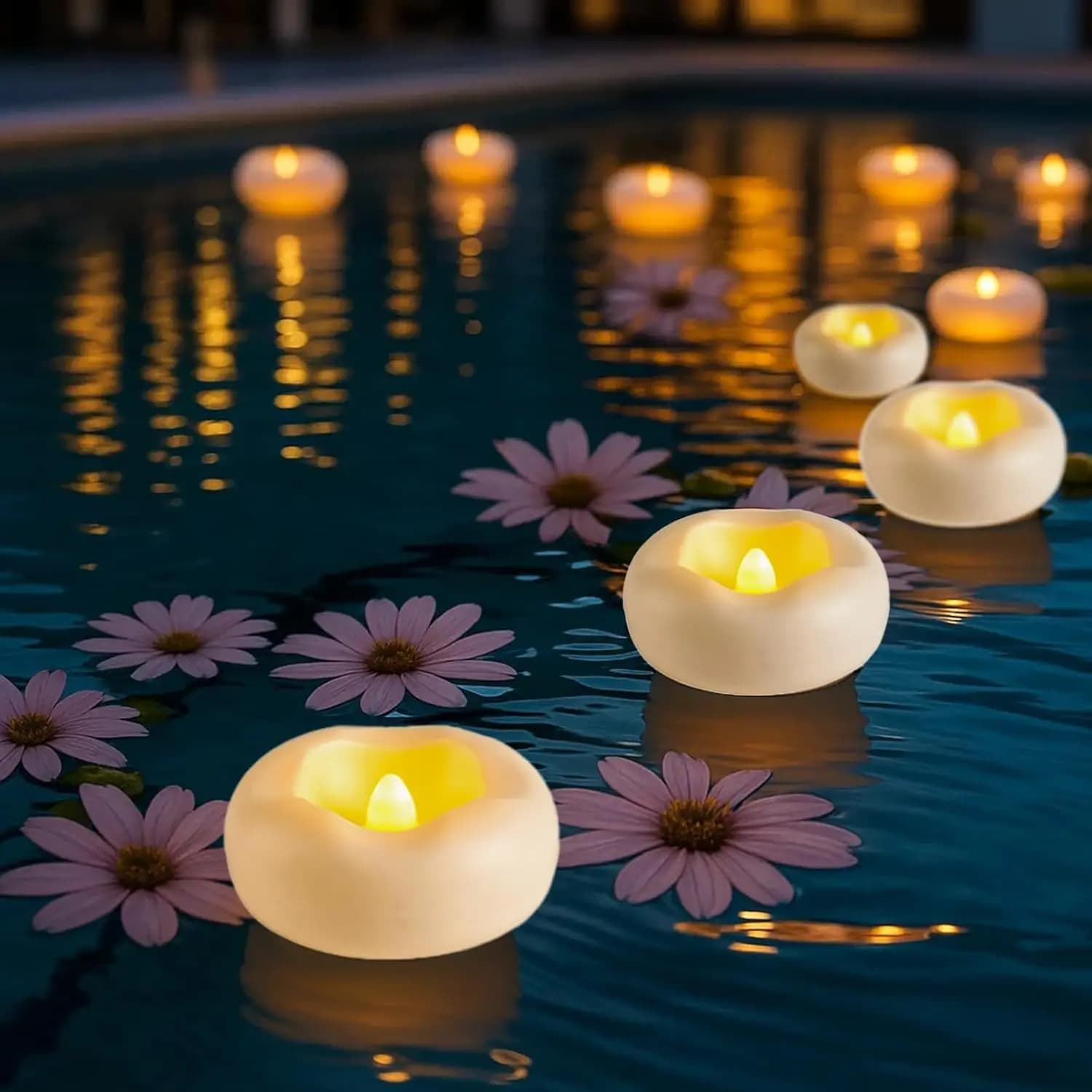 2.3" Water Activated Floating Flameless LED Candles Warm White Waterproof Star Light 200H For Pool Bathtub Hot Tub Wedding Decor